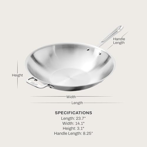 All-Clad D3® Stainless Steel 14 inch Wok Pan- Made in the USA- The Original Bonded Professional Cookware- Oven Safe & Induction Compatible