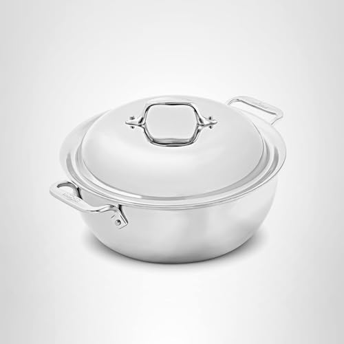 All-Clad D3 3-Ply Stainless Steel Dutch Oven 5.5 Quart Induction Oven Broiler Safe 600F Pots and Pans, Cookware Silver