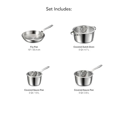 Tramontina Tempo Tri-Ply Base Stainless Steel 7-Piece Cookware Set with Glass Lids, Pots and Pans Kitchen Set, Induction-Ready, Oven-Safe, Dishwasher-Safe