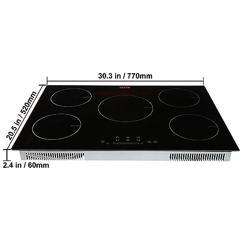 VEVOR Built-in Induction Electric Stove Top 30 Inch,5 Burners Electric Cooktop,9 Power Levels & Sensor Touch Control,Easy to Clean Ceramic Glass Surface,Child Safety Lock,240V