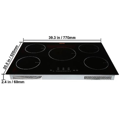 VEVOR Built-in Induction Electric Stove Top 30 Inch,5 Burners Electric Cooktop,9 Power Levels & Sensor Touch Control,Easy to Clean Ceramic Glass Surface,Child Safety Lock,240V