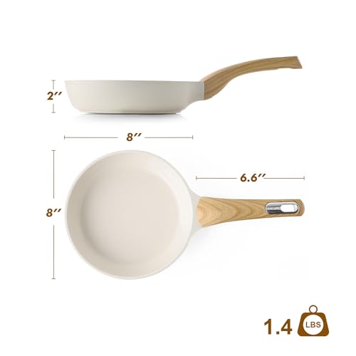 SENSARTE Ceramic Nonstick Frying Pan Small Skillet 8/9.5/11/12.5Inch Non Stick Omelet Pan, Non-toxic Kitchen Cooking Chef's Pan, Free of Intentionally Added PFOA/PFAS/PTFE, Induction Compatible, White