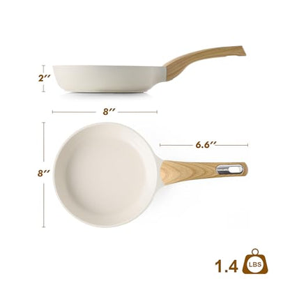 SENSARTE Ceramic Nonstick Frying Pan Small Skillet 8/9.5/11/12.5Inch Non Stick Omelet Pan, Non-toxic Kitchen Cooking Chef's Pan, Free of Intentionally Added PFOA/PFAS/PTFE, Induction Compatible, White