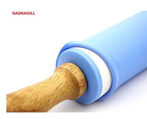 Silicone Rolling Pin with Wooden Handle - Non Stick Surface Dough Roller-roller pins for baking Pastry,Pizza,Fondant,Tortilla, Bread Crus& Christmas Cookies Supplies Gift for Home Bakers.