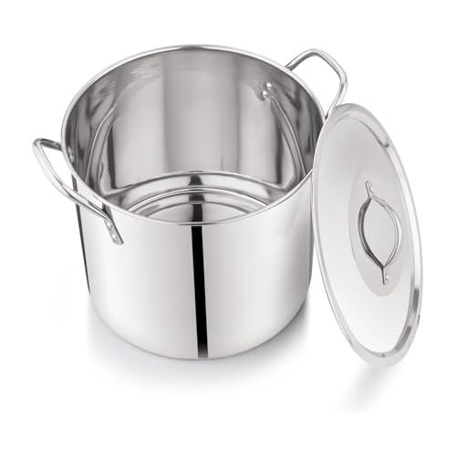 12-Qt Stainless Steel Stockpot with Metal Lid- Heavy Duty Cooking Pot for Pasta, Soup, Spaghetti, Nonstick Thick Bottom Big Stock Pot, Cookware for Canning, Boiling, Simmer
