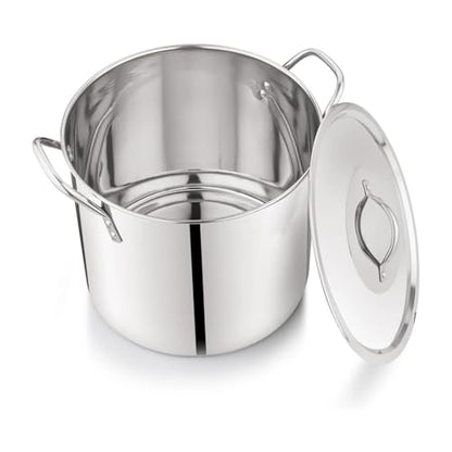 12-Qt Stainless Steel Stockpot with Metal Lid- Heavy Duty Cooking Pot for Pasta, Soup, Spaghetti, Nonstick Thick Bottom Big Stock Pot, Cookware for Canning, Boiling, Simmer