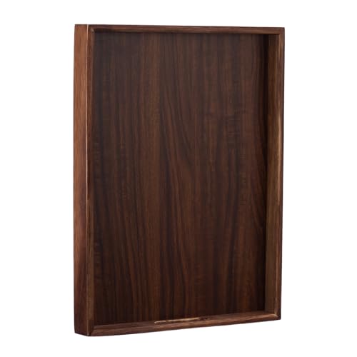 Wooden Serving Tray with Handles, Wood Decorative Trays for Coffee Table Tray, Rectangular Food Trays for Party Platters, Breakfast in Bed, Couch, Ottoman, Dinner, Appetizers, Decor(15.7x11.8x1.6)