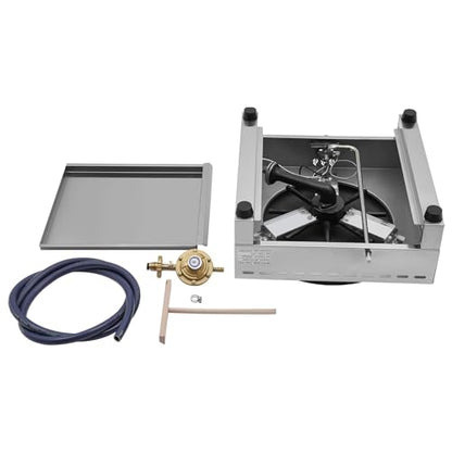 JINHZIXIU 16Inch Gas Crepe Maker Commercial Pancake Maker Stainless Steel Flat Plate Crepe Griddle Pancake Making Machine with Drawer & Scraper for Restaurant, Canteen