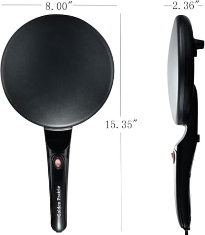 Crepe Maker Electric, 8" Crepe Pan Nonstick with Batter Spreader & Dipping Tray, 800W Quick Heat-Up & Auto Temperature Control for Perfect Pancakes, PFOA & BPA Free, Easy Clean Red
