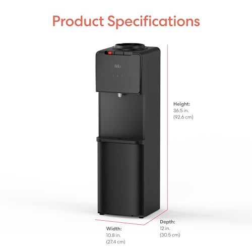 Brio 130 Series Top-Load Water Cooler Dispenser for 3- and 5-Gallon Bottles, Hot & Cold, Spill-Free Loading, Child Safety Lock, Energy Star 3.0, Black