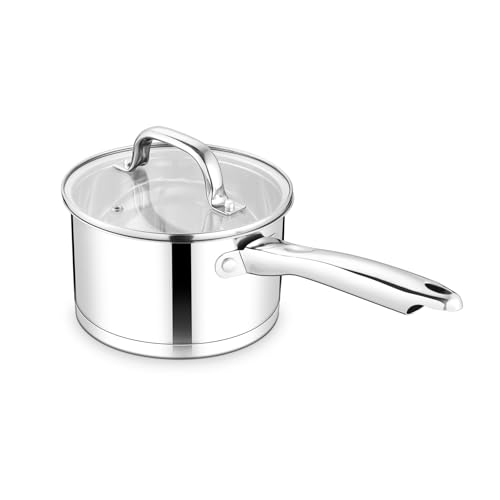 TeamFar 2 qt Saucepan with Lid, Stainless Steel Small Sauce Milk Pan with Tri-ply Bottom for Induction/Gas/Electric/Ceramic, Healthy & Heavy Duty, Mirror Finish & Straight Side, Dishwasher Safe