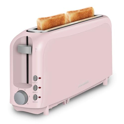 SEEDEEM 2 Slice Slim Toaster, Single 10" Long Slot Toaster Fits Bagels & Artisan Bread, 6 Shade Settings, Cancel/Reheat/Defrost, Removable Crumb Tray, Auto Shut-Off, Pink