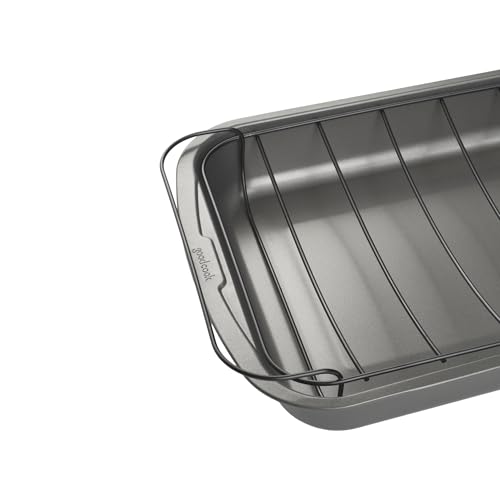 GoodCook Everyday Roast Pan with Rack Rectangular Nonstick Construction Large Capacity Metal Utensil-Safe, 15 x 11-Inch, Gray