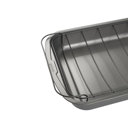GoodCook Everyday Roast Pan with Rack Rectangular Nonstick Construction Large Capacity Metal Utensil-Safe, 15 x 11-Inch, Gray