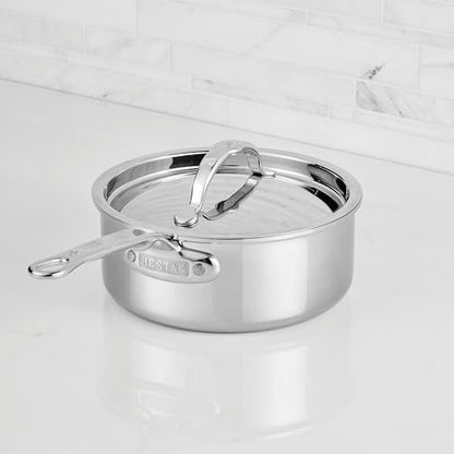 Hestan ProBond Luxe 2-Quart Saucepan with Lid, Professional Clad Stainless Steel, ProCore Tri-Ply Clad Construction, Polished Exterior, Induction & Oven Safe
