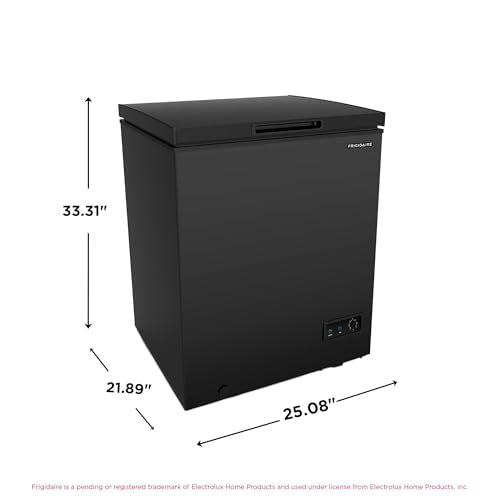 FRIGIDAIRE EFRF5003-BLACK Chest Deep Freezer-Garage-Ready, 5.0 Cu. Ft. Capacity, Black-Adjustable Thermostat-Removable Vinyl Coated Wire Basket-Easy Defrost Drain
