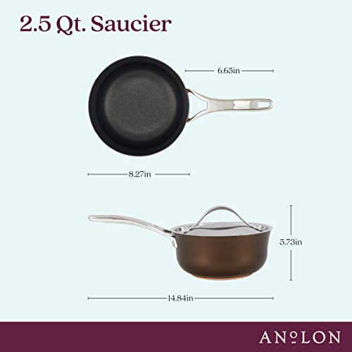 Anolon Nouvelle Copper Hard Anodized Nonstick Sauce Pan/Saucepan/Saucier, 2.5 Quart, Brown, Sable