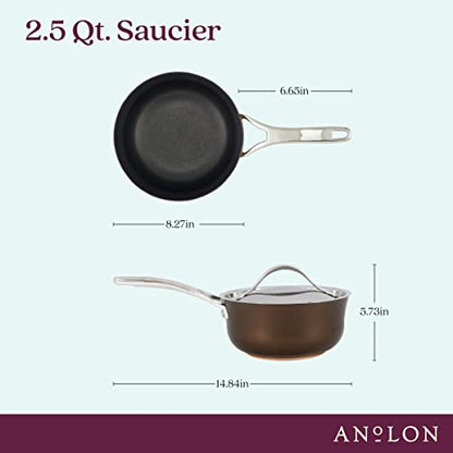 Anolon Nouvelle Copper Hard Anodized Nonstick Sauce Pan/Saucepan/Saucier, 2.5 Quart, Brown, Sable