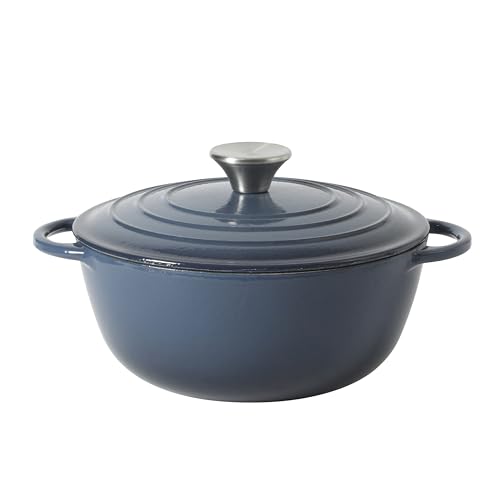 Gibson Home Addlestone 2.65 Qt Enameled Cast Iron Dutch Oven Pot with Lid – Round, Oven Safe to 500°F, Ideal for Bread Baking & Stews - Gradient Navy Blue