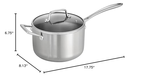 Tramontina Tri-Ply Clad Stainless Steel 4-Quart Sauce Pan with Glass Lid, Induction-Ready, Dishwasher-Safe, NSF-Certified