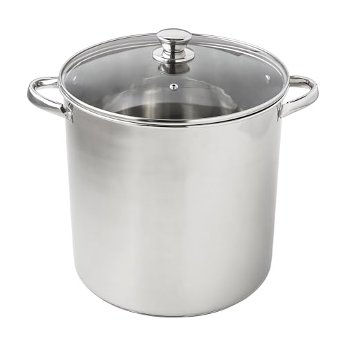 16-Quart Stainless Steel Stock Pot, Glass Lid & Induction Compatible, Durable Kitchen Essential