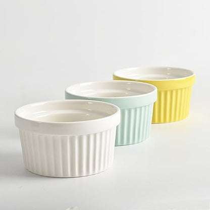 homEdge Porcelain Ramekins Set, 240 ml / 8 Fl Ounces Ice Cream Bowl, Creme Brûlée Ramekins Soufflé Cup for Baking, Set of 6 Multi Color