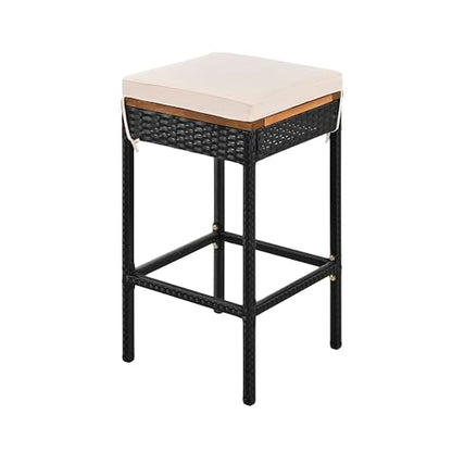 Polibi 10-Piece Large Wicker Bar Set - Extendable Table & 8 Stools, Outdoor Entertaining Furniture, Brown