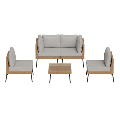 Aoxun 5 Piece Outdoor Sectional Sofas, Grey