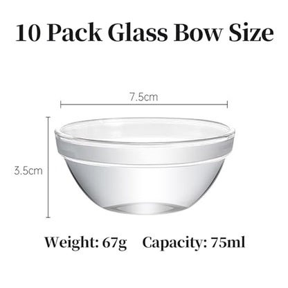 Orkim 3in 2.5oz Small Clear Glass Ramekins Custard Bowls, 10 Pack Mini Glass Dipping Sauce Cups Pinch Bowl, Little Kitchen Condiment Ingredient Prep Salad Dishes, Dishwasher Microwave Freezer Safe