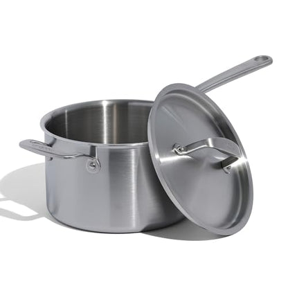 Made In Cookware | 4 Quart Stainless Steel Saucepan with Lid | 5 Ply Stainless Clad Sauce Pan | Professional Cookware | Crafted in Italy | Induction Compatible