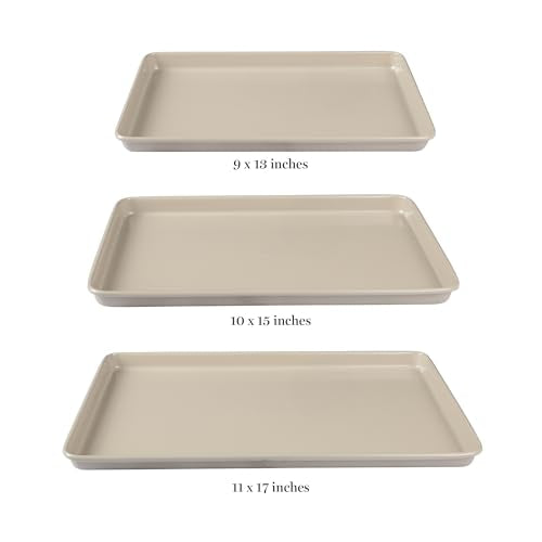 Martha Stewart Gallen 3-Piece Cookie Sheet Set – 13", 15", 17" Baking Pans, Ceramic Nonstick, PFA-Free, Carbon Steel – Oven Safe to 450°F, Warp-Resistant, Easy to Clean - Taupe