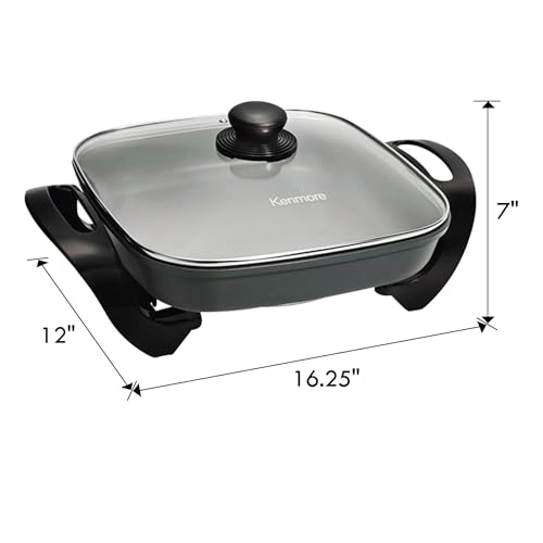 Kenmore Non-Stick Electric Skillet with Removable Drip Tray, Black, 10" x 18" Cooking Surface, Compact Countertop Cooking, Grill, Saute, Fry
