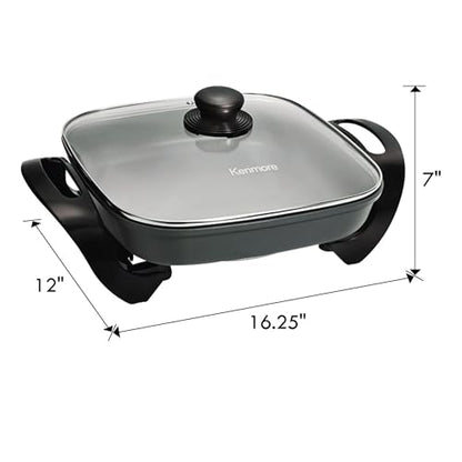 Kenmore Non-Stick Electric Skillet with Removable Drip Tray, Black, 10" x 18" Cooking Surface, Compact Countertop Cooking, Grill, Saute, Fry