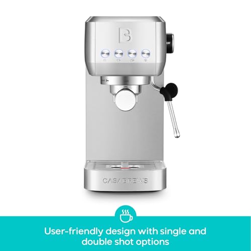 CASABREWS 3700 Essential Espresso Machine 20 Bar, Stainless Steel Cappuccino & Latte Coffee Maker with Steam Frother for Home, 43.9oz Water Tank, Silver