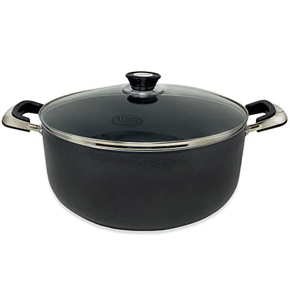 Alpine Cuisine 18 Quart Non-stick Stock Pot with Tempered Glass Lid and Carrying Handles, Multi-Purpose Cookware Aluminum Dutch Oven for Braising, Boiling, Stewing