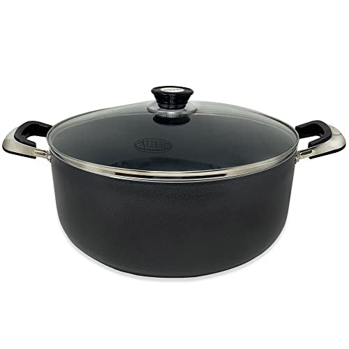 Alpine Cuisine 18 Quart Non-stick Stock Pot with Tempered Glass Lid and Carrying Handles, Multi-Purpose Cookware Aluminum Dutch Oven for Braising, Boiling, Stewing