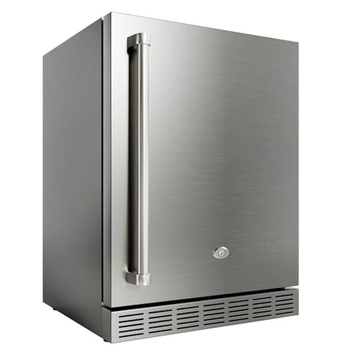 cureder 24 Inch Outdoor Refrigerator, Built-in Stainless Steel Beverage Beer Cooler Under Counter Fridge, Indoor/Outdoor Refrigerator with 3 Shelves for Patio Kitchen and Commercial Use