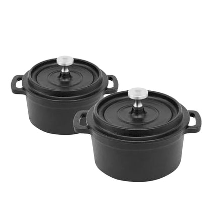 Flavehc Mini Cocotte 16 oz Pre-Seasoned Mini Dutch Oven 0.5 qt. Cast Iron Garlic Roaster for Oven Garlic Confit Pot Ramekins with Lids Oven Safe Set of 2
