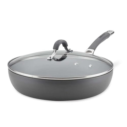 Circulon Radiance Hard Anodized Nonstick Deep Frying Pan with Lid, 12 inch Frying Pan with Lid, Deep Skillet, Gray
