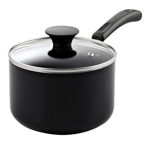 Cook N Home Basic Nonstick Saucepan with Glass Lid, Non Stick Aluminum Sauce Pan, Small Multi-purpose Kitchen Pot, Milk Chocolate Cooking Pot Pan with Stay-Cool Handle, 1-Quart, Black