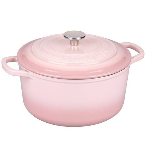 VORRINGARD Enameled Cast Iron Dutch Oven Pot with Lid, for Sourdough Bread Baking, Round Dutch Ovens, 4.5 Quart, Pink