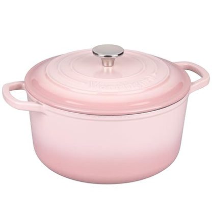 VORRINGARD Enameled Cast Iron Dutch Oven Pot with Lid, for Sourdough Bread Baking, Round Dutch Ovens, 4.5 Quart, Pink