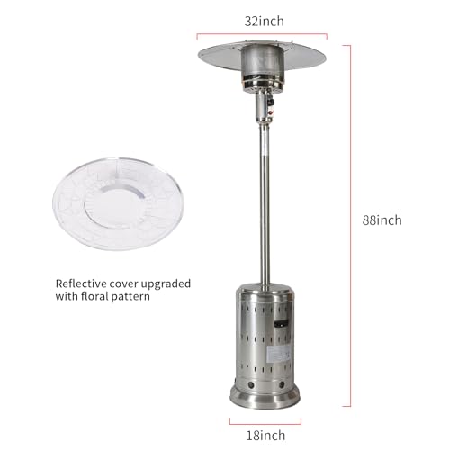 INWAY Outdoor Heater, 48,000 BTU， Outdoor Propane Patio Heater with Wheels and Cover, Stainless Steel Burner for Outdoor Use,Party,Backyard,Garden