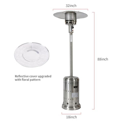 INWAY Outdoor Heater, 48,000 BTU， Outdoor Propane Patio Heater with Wheels and Cover, Stainless Steel Burner for Outdoor Use,Party,Backyard,Garden