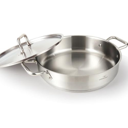 HOMICHEF Braiser Pan 5 Quart with Lid Nickel Free Stainless Steel - Matte Polished Deep Saute Pan Non Toxic - 5 Qt Braiser with Stainless Steel Lid Induction