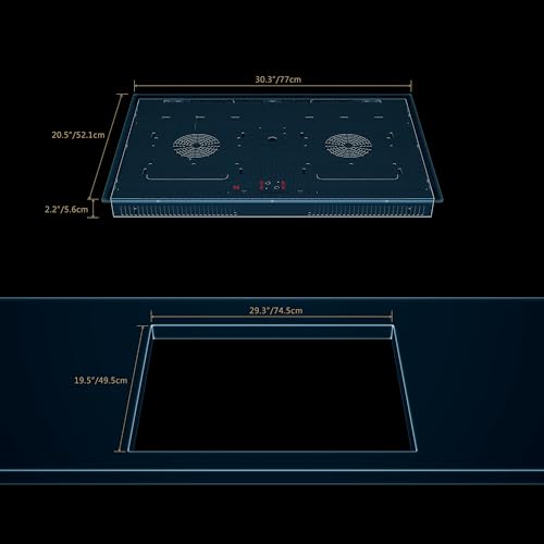 Empava 30 Inch Electric Induction Cooktop Built-In, Bridge-Sync, Smooth Glass Surface, Power Boost, Slider Touch Control, Timer, Pause Function, Child Lock, Hardwired Kitchen Appliance