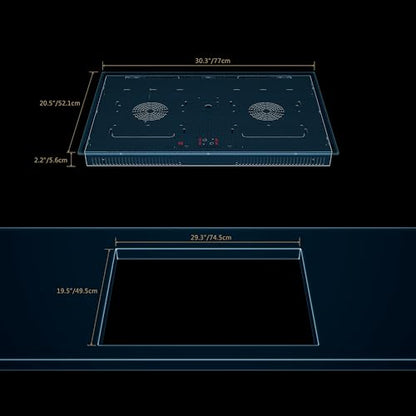 Empava 30 Inch Electric Induction Cooktop Built-In, Bridge-Sync, Smooth Glass Surface, Power Boost, Slider Touch Control, Timer, Pause Function, Child Lock, Hardwired Kitchen Appliance