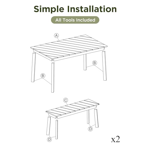 SOFTSEA 3-Piece Outdoor Patio Dining Table Set, Acacia Wood Picnic Table with 2 Benches, Indoor Outdoor Dining Set for Garden, Porch and Poolside, Natural