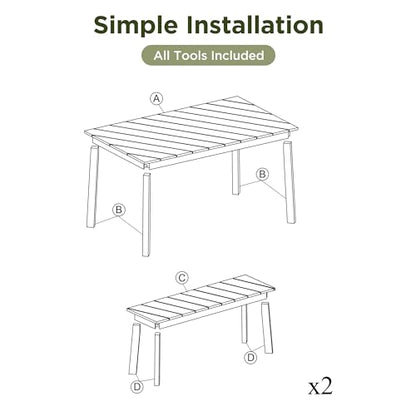SOFTSEA 3-Piece Outdoor Patio Dining Table Set, Acacia Wood Picnic Table with 2 Benches, Indoor Outdoor Dining Set for Garden, Porch and Poolside, Natural