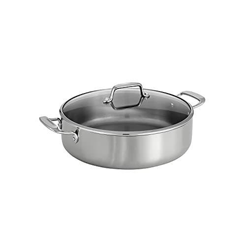 Tramontina Tri-Ply Clad Stainless Steel 6-Quart Braiser Pan with Glass Lid, Induction-Ready, Dishwasher-Safe, NSF-Certified